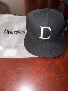 Civil Regime “C” Snapback Hat Black White Logo 7 1/4 NWOT